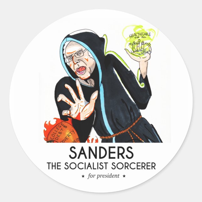 Sanders the Socialist Sorcerer Classic Round Sticker (Front)