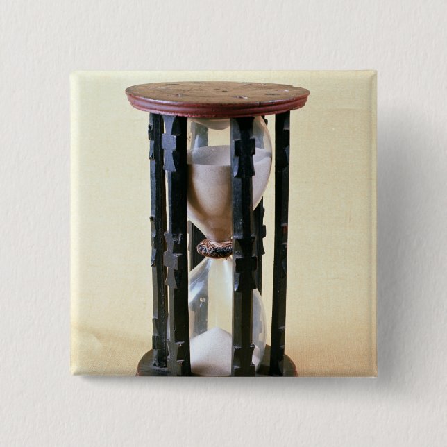 Sandglass, 17th century 2 inch square button (Front)