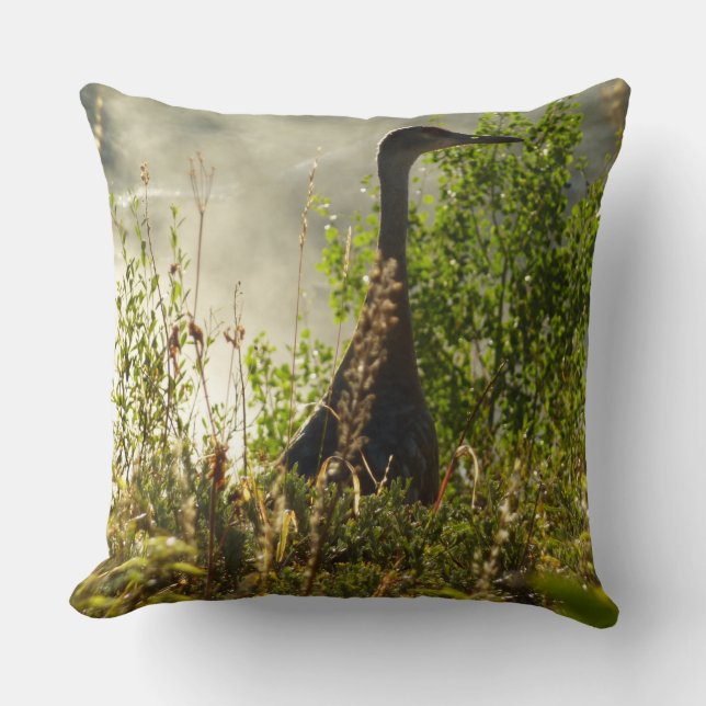 Sandhill Crane at Moose Ponds in Grand Teton Throw Pillow (Front)