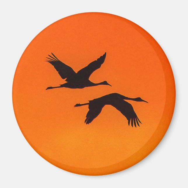Sandhill Cranes Flying into Sunset Magnet (Front)