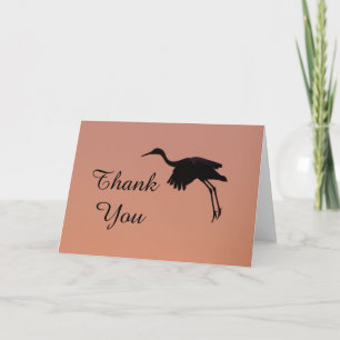 Sandhill silhouette on a pink sunset sky thank you card