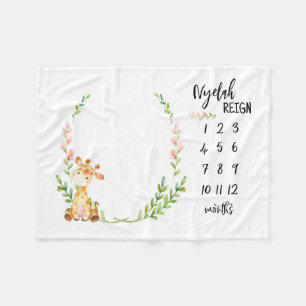 Sandnat Store Personalized Giraffe Baby Milestone Fleece Blanket