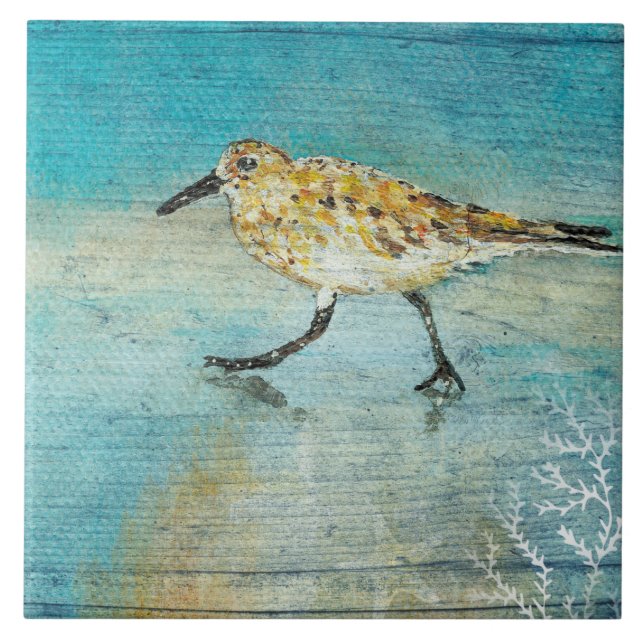 Sandpiper Beach Shorebird Weathered Artwork Tile (Front)