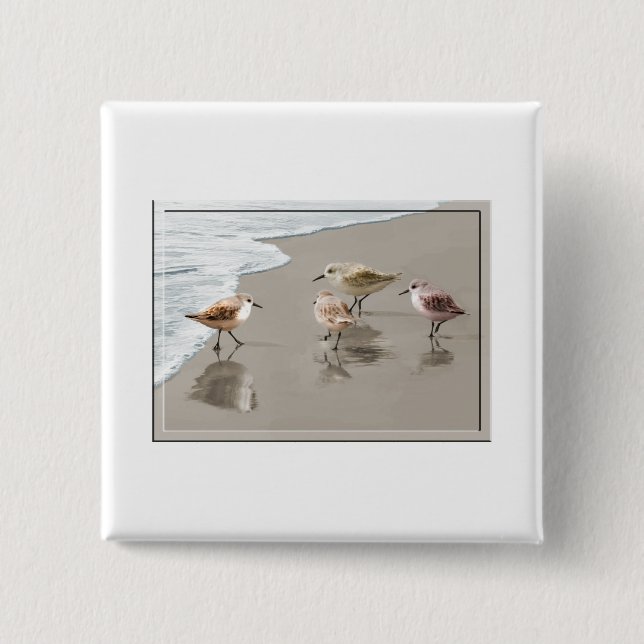 Sandpipers at the Shoreline 2 Inch Square Button (Front)