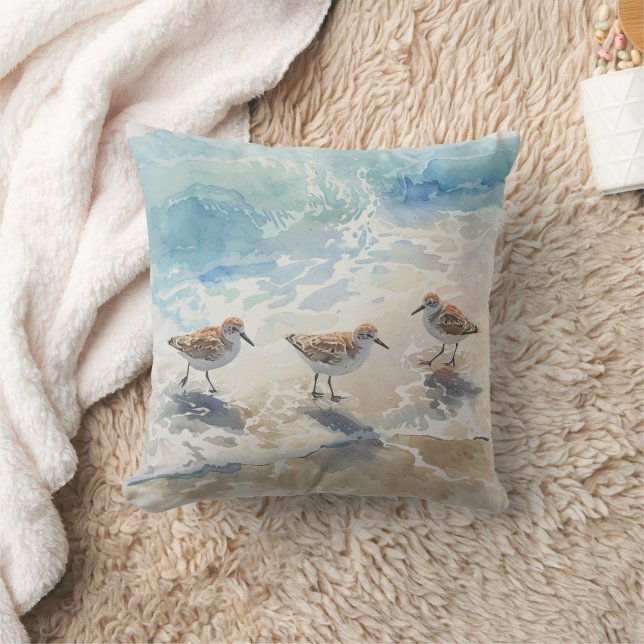 Sandpipers Beach Art Throw Pillow (Blanket)