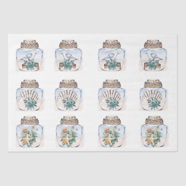 Sandpipers Flowers Shells Jar Decoupage Paper (Front)