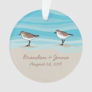 Sandpipers on Beach Wedding Date Names in Sand Ornament