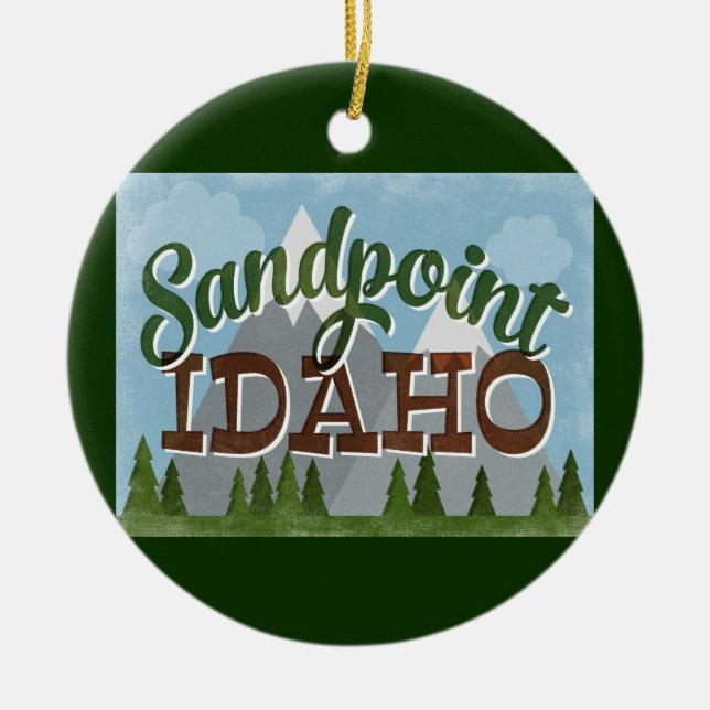 Sandpoint Idaho Ornament Fun Retro Snowy Mountains (Front)