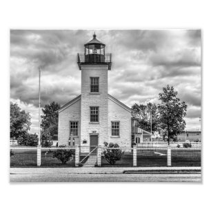 Sandpoint Lighthouse Black and White Photography Photo Print