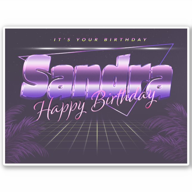 Sandra Name First name lila retro Sticker Birthday (Front)