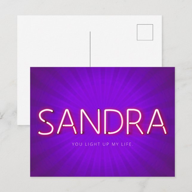 Sandra name in glowing neon lights postcard (Front/Back)