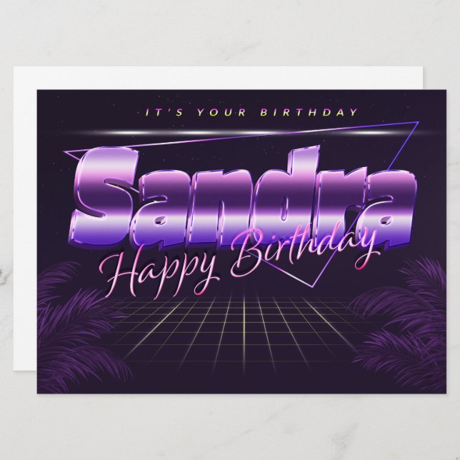 Sandra Nom Prénom lila retro Carte Anniversaire (Devant / Derrière)