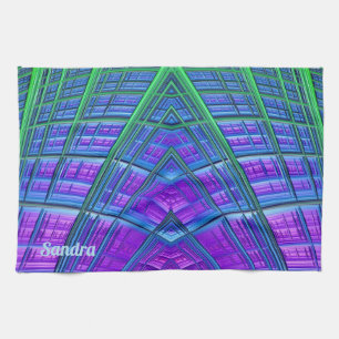 SANDRA ~ TeaTowelsPurple Green Blue Personalised Kitchen Towel