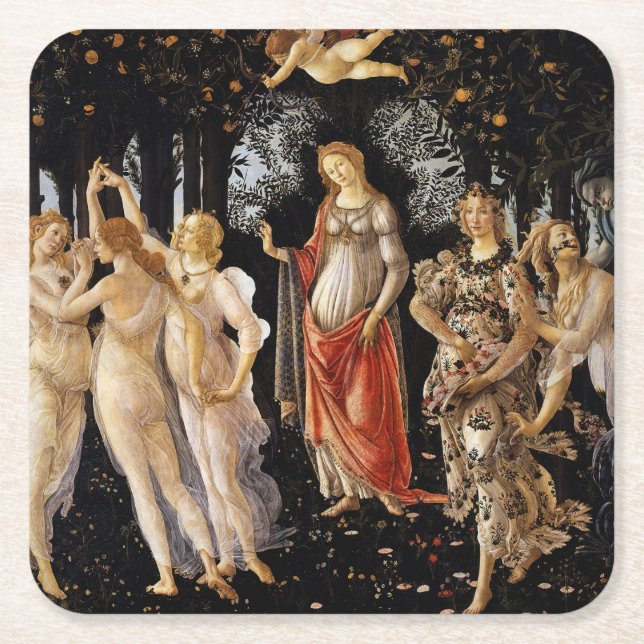 Sandro Botticelli - La Primavera Square Paper Coaster (Front)