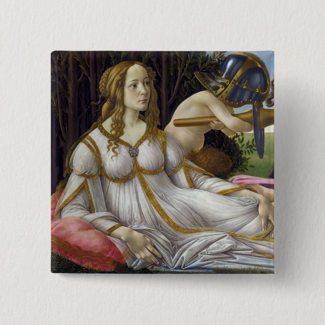 Sandro Botticelli - Venus and Mars, left side 2 Inch Square Button (Front)