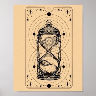 Sands of time sun moon hourglass tarot card  poster