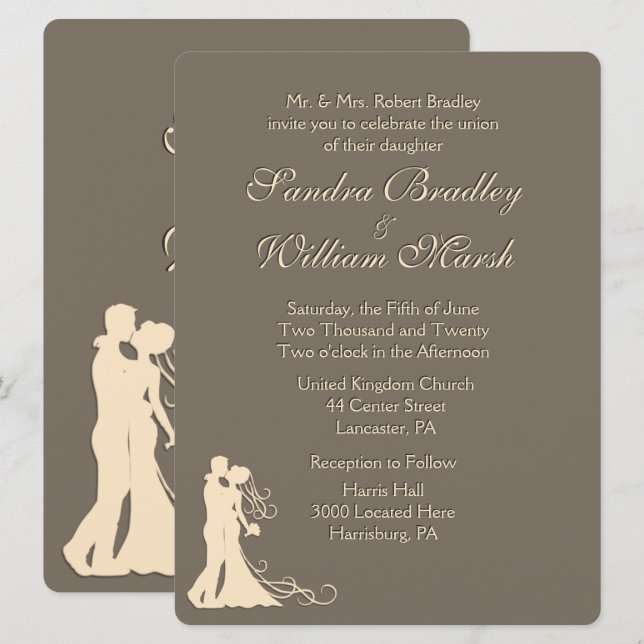 Sandstone Brown and Cream Wedding Invitation (Front/Back)