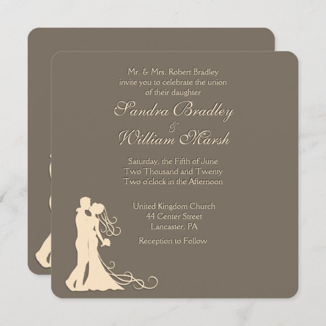 Sandstone Brown and Cream Wedding Invitation (Front/Back)