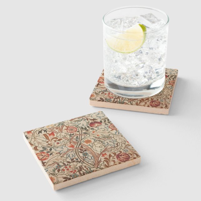 Sandstone coaster vintage William Morris rustic  (Side)