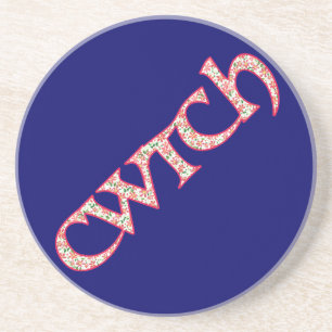 Sandstone Coaster, Welsh Cwtch, Floral on Blue Coaster