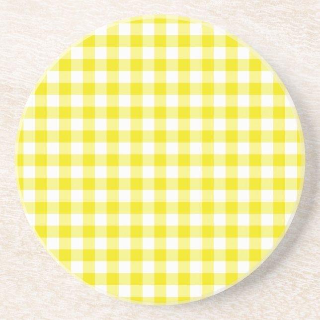 Sandstone Coaster, Yellow and White Check Gingham Coaster (Front)