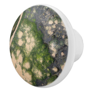 Sandstone Rock Formation with Emerald Green Moss Ceramic Knob