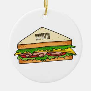 Sandwich cartoon illustration ceramic ornament