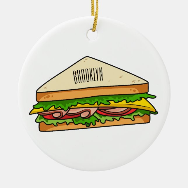 Sandwich cartoon illustration ceramic ornament (Front)