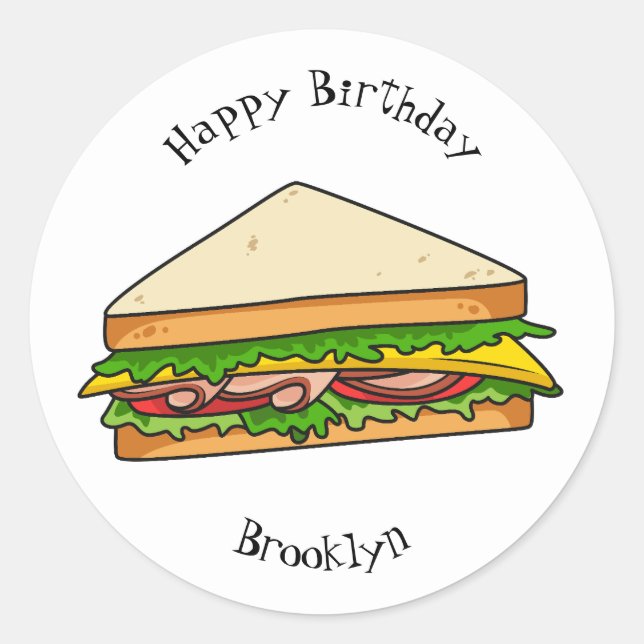 Sandwich cartoon illustration classic round sticker (Front)