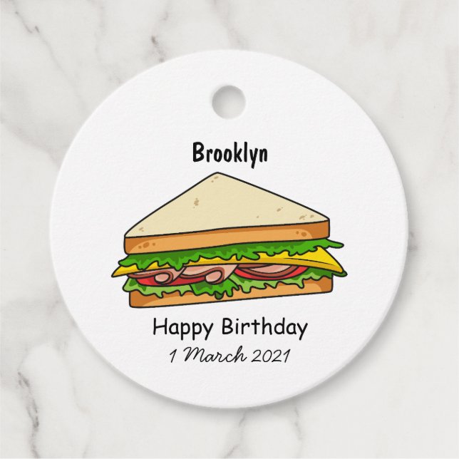 Sandwich cartoon illustration favour tags (Front)