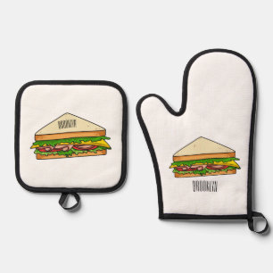 Sandwich cartoon illustration oven mitt & pot holder set