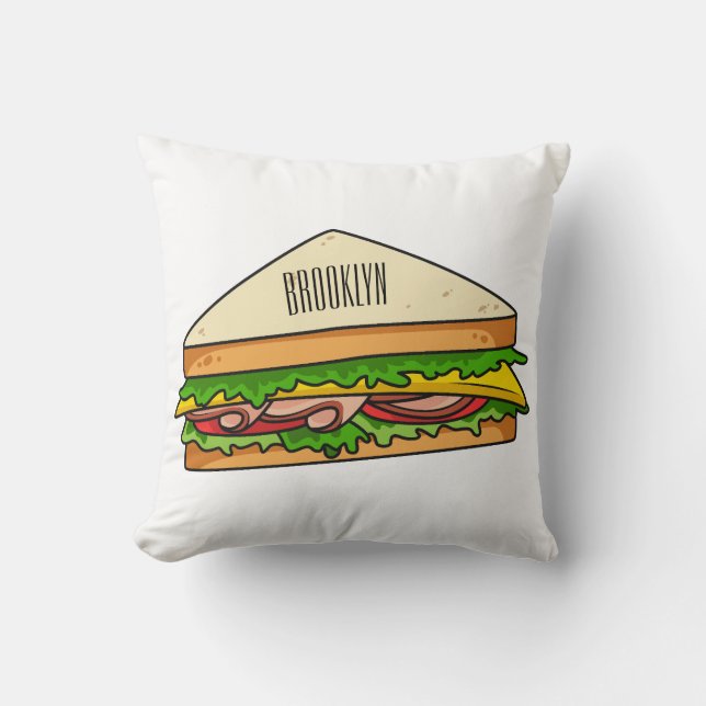 Sandwich cartoon illustration throw pillow (Front)