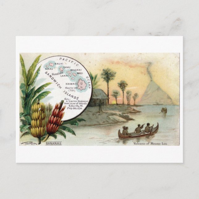 Sandwich Islands, 1889 carte vintage (Devant)
