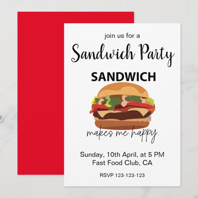 Sandwich Makes Me Happy Party Invitation (Front/Back)