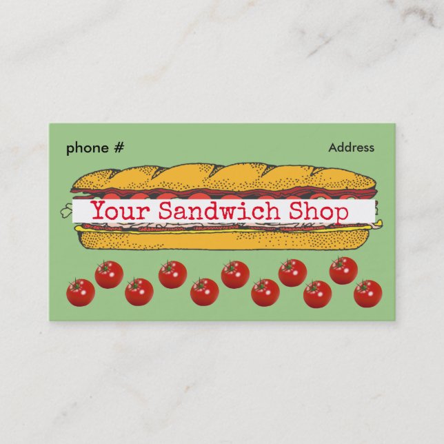 Sandwich Sub Shop Loyalty Punch Business Cards (Front)