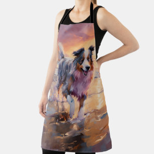 Sandy Australian Shepherd Dog on Beach Sunset Apron