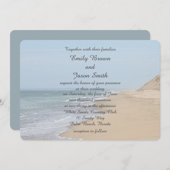 Sandy beach and ocean waves invitation (Front/Back)