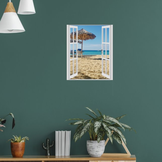 Sandy Beach And Sea Window View  Poster (Living Room 1)