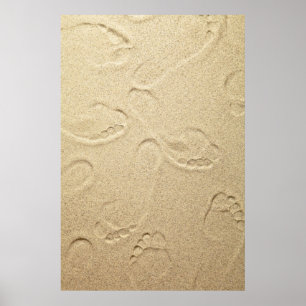 Sandy Beach Background With Footprints Poster
