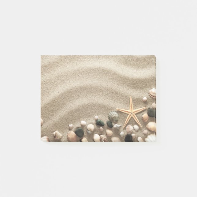 Sandy Beach Background With Shells And Starfish Post-it Notes (Front)