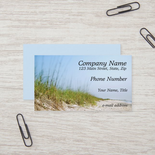 Sandy Beach Blue Sky Business Card (Front/Back In Situ)