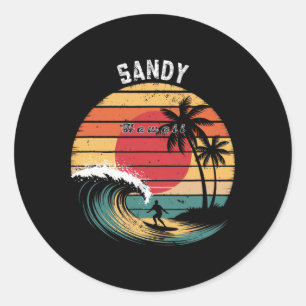 Sandy Beach Hawaii Beach Surfing Classic Round Sticker