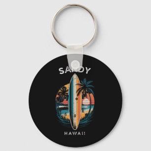 Sandy Beach Hawaii Men Women Surfing _1 Keychain