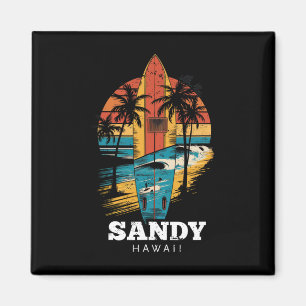 Sandy Beach Hawaii Surfboard Surfing Retro Magnet
