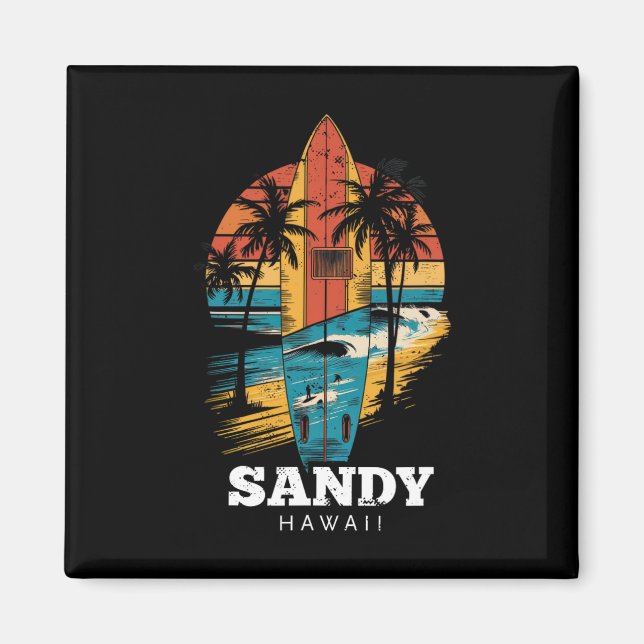 Sandy Beach Hawaii Surfboard Surfing Retro  Magnet (Front)