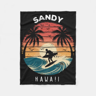 Sandy Beach Hawaii Surfboard Waves Beach Fleece Blanket