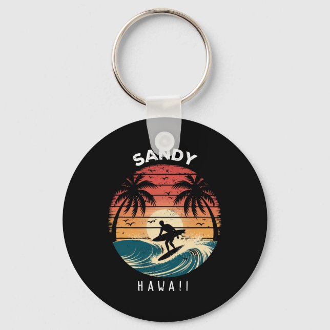Sandy Beach Hawaii Surfboard Waves Beach  Keychain (Front)