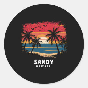 Sandy Beach Hawaii Surfboarder Palm Tree Souvenir  Classic Round Sticker