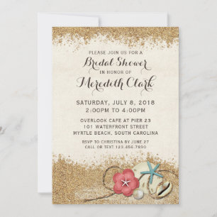 Sandy Beach Hibiscus & Shells Bridal Shower Invite