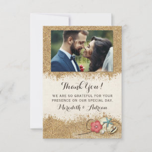 Sandy Beach Hibiscus Wedding Thank You Photo Card